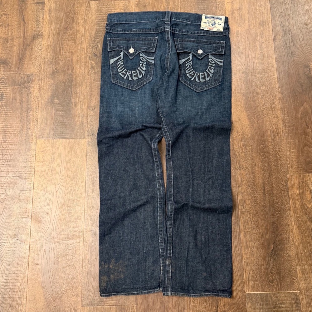Y2K True Religion World Tour Jeans Mens 38x32 Dark Wash Flap Pocket USA